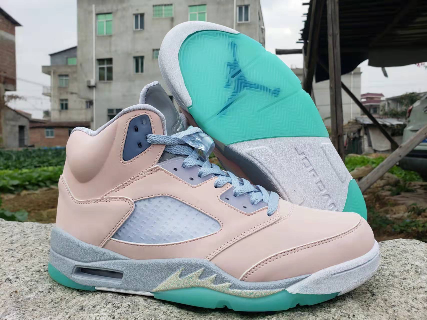 New 2022 Air Jordan 5 Retro Pink Jade Blue Shoes - Click Image to Close